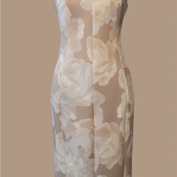 Calvin Klein Cream Tan Sheath Midi Dress Sleeveless NWT SZ 10 - Picture 2 of 14